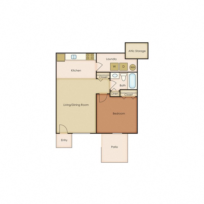 Floor plan for 1 bed, 1 bath, 576 sqft